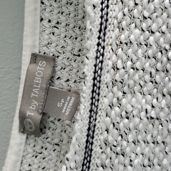 T by Talbots women's size SP small petite white black cotton blend top fringe - Picture 2 of 16